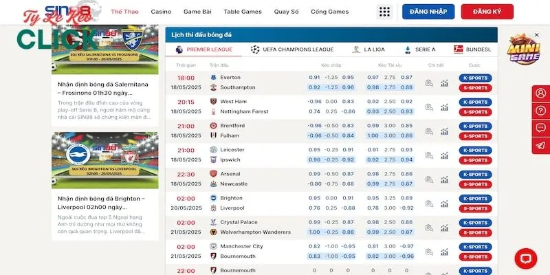 Sin88 - Review Chuyên Sâu Về Nhà Cái Thể Thao 3 Nhiều tỷ lệ bóng hấp dẫn tại Sin88